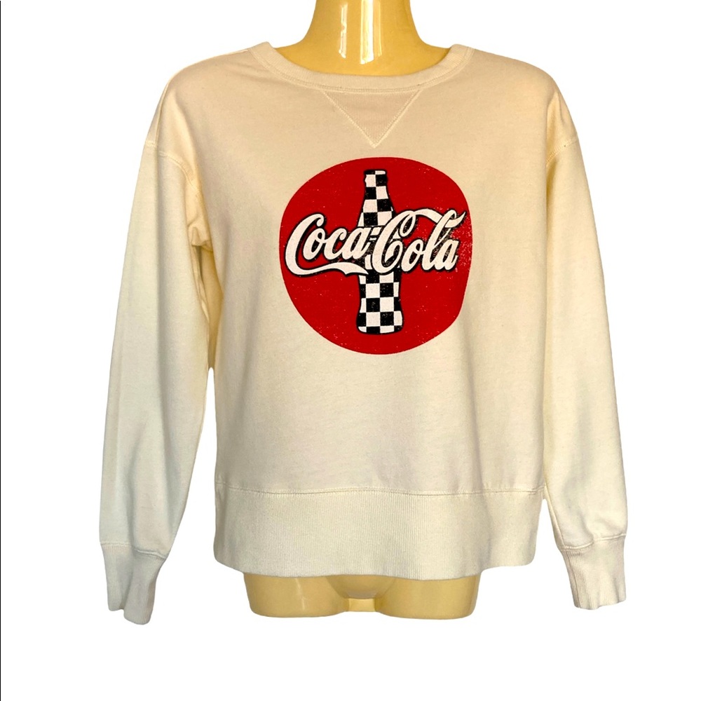 Coca-Cola Sweatshirt Coke Checkerboard Logo Retro Memories Nostalgic Cream Small